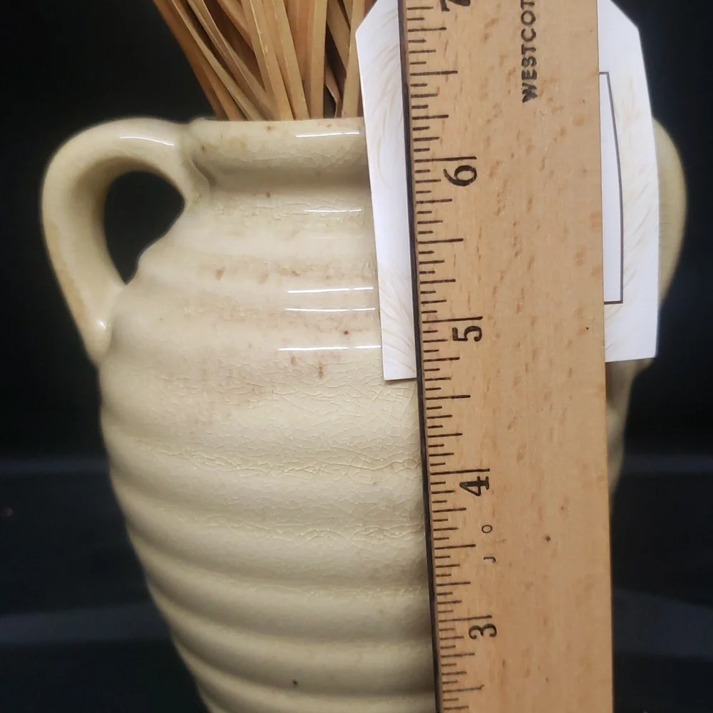 NWT Neutral Tan Crackle Glaze Ceramic Vase with Dried Floral Arrangement